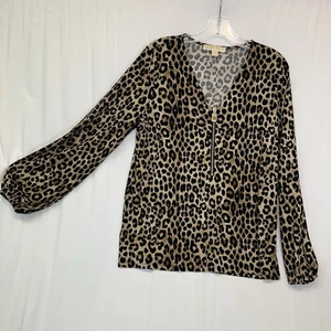 Top Michael Kors para mujer M tejido leopardo 1/2 cremallera mangas largas globo - Imagen 1 de 10