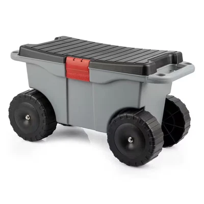 1.59 Cu. Ft. Gray Plastic Rolling Garden Cart with Seat - Storage with Bench and - Image 1 of 4