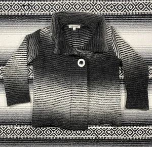 Mohair Knit Sweater Cardigan Jacket Avette Sz S White Black Striped Shawl Collar - Picture 1 of 9