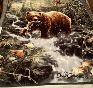 Bear Plush Blanket Throw 50x60 Northwest Dona Gelsinger - Catching Salmon Run - Picture 1 of 9