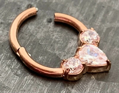 1pc Pear CZ Gem Hinged Segment Ring 16g Septum Clicker 316L Surgical Steel  - Image 1 of 4