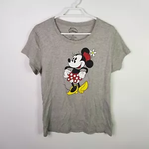 Disney Minnie Mouse Slim Graphic Glitter T-Shirt Womens Size XL Grey Frotn Print - Picture 1 of 9