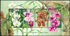 1998 Australia Singapore Joint Issue Orchids Mini Sheet Full Gum CTO Fine Used - Bild 1 von 1