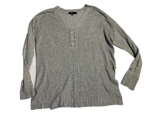 Fate Women's Gray Sweater ribbed knit sweater long sleeve v neck Small 5% wool - Picture 1 of 13