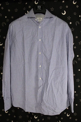 Brunello Cucinelli Dress Shirt XL Basic Fit Plaid Blue Made in Italy Office  - Image 1 of 4