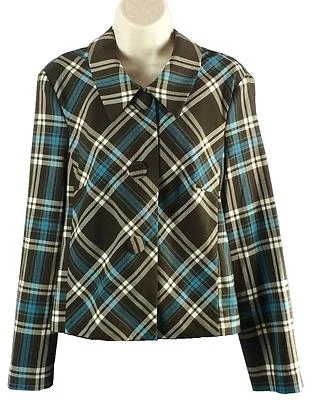 Chaqueta Blazer Dressbarn Mujer Talla M Marrón Azul Blanco Cuadros Tres Botones Oficina Foto 1 de 4