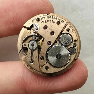 RARE Henry Hy Moser Swiss Movement Mechanism Parts/Repair gold watch Vtg 17rubis - Picture 1 of 9