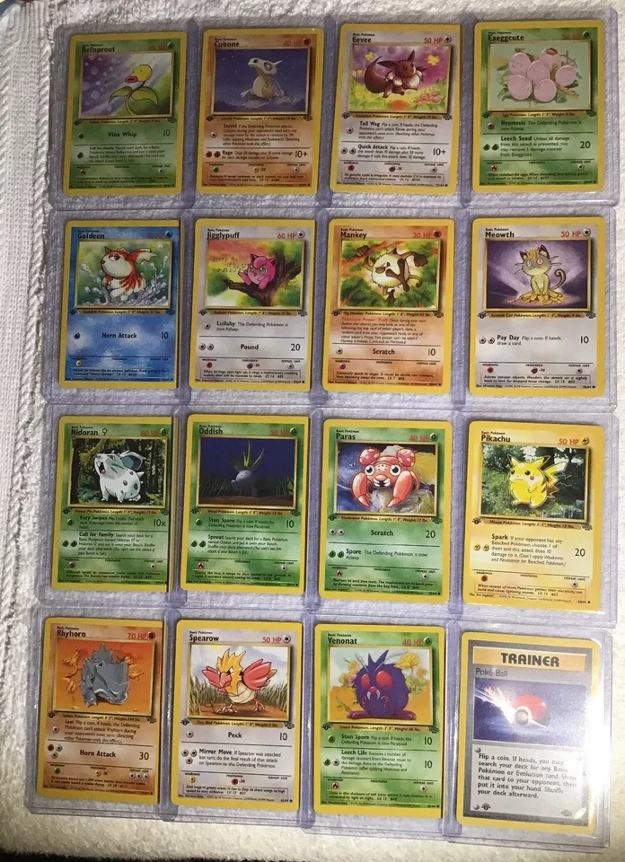 NM 1st edition COMPLETE Pokemon JUNGLE 16-Card Common Set/64 Pikachu Eevee Cards - Image 1 of 1