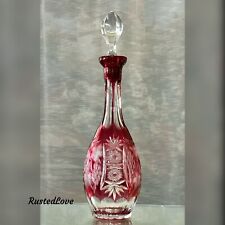 Nachtmann Decanter Traube Ruby Red Cut to Clear German Vintage Ruby Decanter 15"