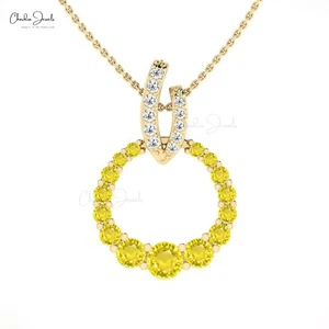 Solid 14k Gold Circle Pendant With 5mm Yellow Sapphire Diamond Wedding Necklace - Picture 1 of 22