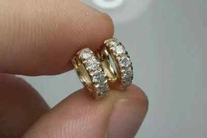 1Ct Round Cut Moissanite Men & Women Huggie Hoop Earrings 14k Yellow Gold Plated - Picture 1 of 5