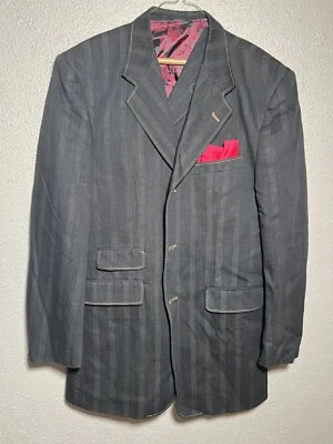 Falcon Men's 2 Piece Jacket And Vest Black And Red Size 38R Styled In Italy - Image 1 of 4