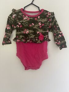 Garanimals Baby Girls Butterfly Camo Ruffle Sleeve Cotton Bodysuit Pink 6-9 M
