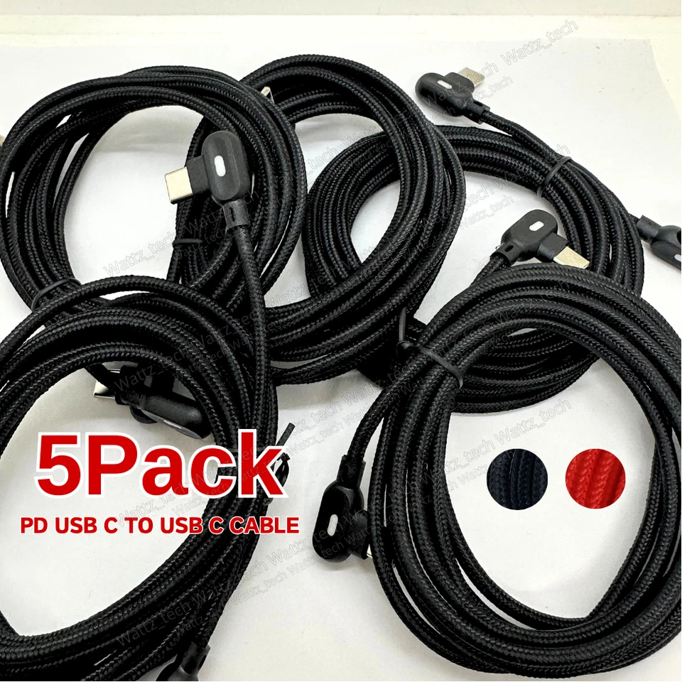 5X 90 Degree 60W PD to USB-C Cable Fast Charge Cord For iPhone15/16/Samsung/iPad - Image 1 of 4