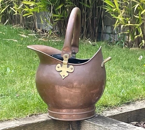 Vintage Brass Copper Bucket Coal Scuttle Log Kindling Basket Garden Planter - Picture 1 of 6