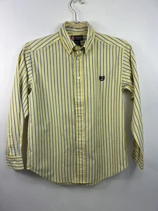 Chaps Dress Shirt Youth Boys Sz M(10-12) Yellow Blue/White Stripe Long Sleeve - Picture 1 of 8