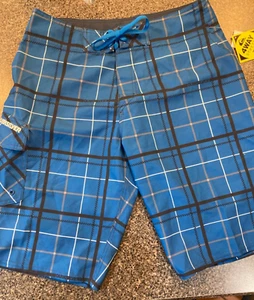 Quicksilver Board Short Men’s Size 31 Surf Trunks Blue Plaid Stretch (NWT) - Picture 1 of 8