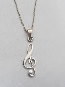 Chiave di Violino : Ciondolo e Catenina in Argento 925 - Pendente - Musica - Sol - Picture 1 of 3
