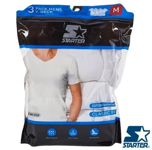 Starter Men's 3 Pack V-Neck Cotton Essentials White T-Shirts - Size S M L XL - Picture 1 of 2