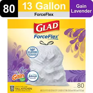 Glad ForceFlex Tall Kitchen Drawstring Trash Bags, 13 Gallon, Gain Lavender - Picture 1 of 22
