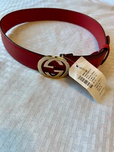 New! Gucci Women's Silver Red Leather Belt Sz 60 32 NWT $665 MSRP PRICE DROP!! - Picture 1 of 8