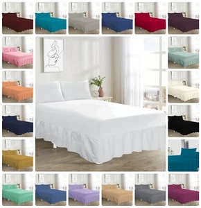 Plain Dyed Frilled Base Valance Sheet Poly/Cotton Bed Skirt In All Sizes - Picture 1 of 23