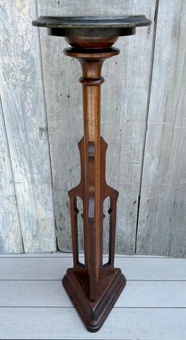 Antique Victorian Arts & Crafts Walnut & Marble 44" Pedestal Plant Stand c. 1870 Cover