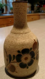 Jarrón de Cerámica de Arenisca Tonala México con Diseño Floral Esmaltado FIRMADO - Imagen 1 de 5