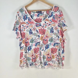 Marks and spencer womens t shirt size 24 white floral short sleeve cotton 099048 - Picture 1 of 9