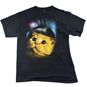 Stray Cat Galaxy T-Shirt Herren Large L schwarz Weltraum Katzenkopf Grafik Tee - Bild 1 von 9