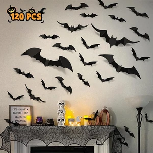 Decorazione da parete pipistrello Halloween - 120 pezzi adesivi in PVC 3D per uso interno/esterno - Foto 1 di 7