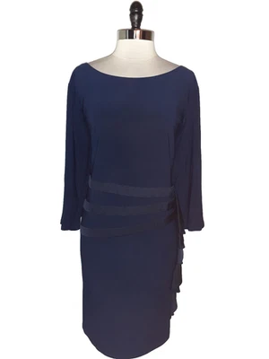 NEW JESSICA HOWARD Plus Size 24W Sheath Dress Navy Blue 3/4 Sleeve Stretch Knit - Image 1 of 4