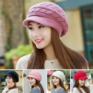 Thickened Beret Hat Wool Duck Tongue Cap Casual Knitted Wool Hat for Women - Picture 1 of 19