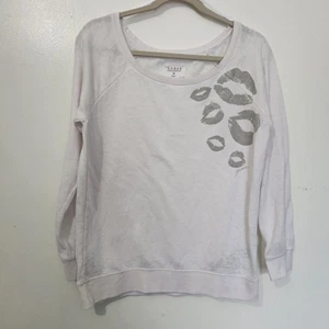 Guess White Off The Shoulder Sweatshirt With Metallic Silver Kisses Medium - Picture 1 of 6