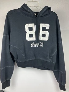 PacSun Coca-Cola Hoodie Women’s M Black Cropped Sweatshirt 86 Logo  - Picture 1 of 7