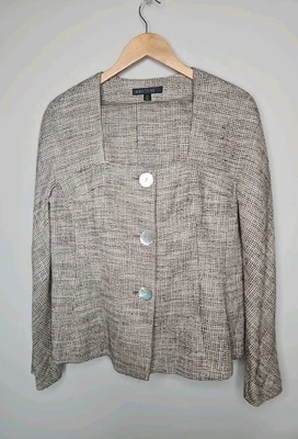 Traje Lafayette 148 14 Marrón Neutro Tweed Lino Algodón Concha Botón Elegante Costero Foto 1 de 4