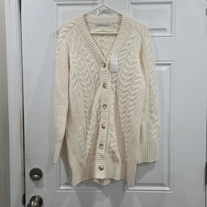 Abercrombie & Fitch maglione cardigan maglia cavo donna XS P panna nuovo con etichette - Foto 1 di 5