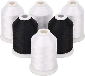 4 White 2 Black 60WT Sewing Bobbin Fill Machine Embroidery Thread - 1500 Meters  - Picture 1 of 12