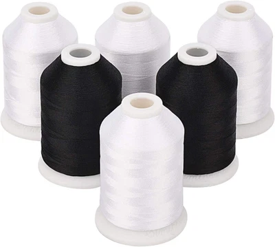 4 White 2 Black 60WT Sewing Bobbin Fill Machine Embroidery Thread - 1500 Meters  - Image 1 of 4