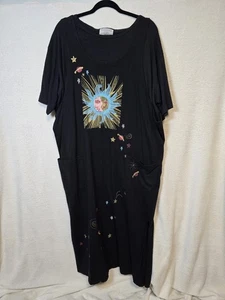 Vestido midi vintage de algodón estampado en bloque negro corto Slv de 2 piezas de oso de ojos azules - Imagen 1 de 11