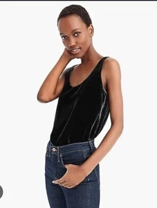 J Crew Womens 90s Y2K Velvet Sleeveless Top Black Boxy Tank Top 14 NWT - Picture 1 of 4