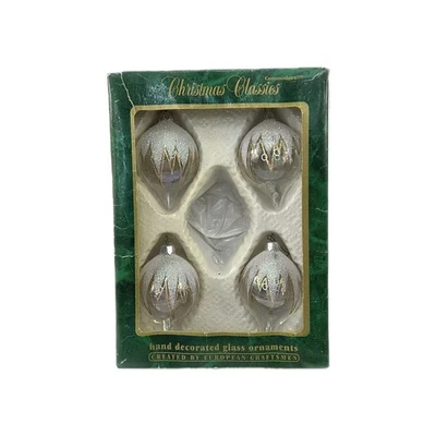 4 ADORNOS DE CRISTAL DE NAVIDAD Decorados a Mano Campana Europea Oro Transparente Plata Foto 1 de 4