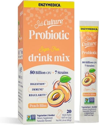 Polvo probiótico Enzymedica SubCulture Peach Bliss ~ bebida diaria ~ apoya el intestino Foto 1 de 4