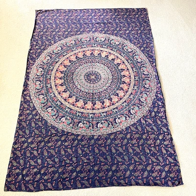 复古印度/印度棉曼陀罗大象挂毯壁挂 52 x 77 — 第 1/4 张图片