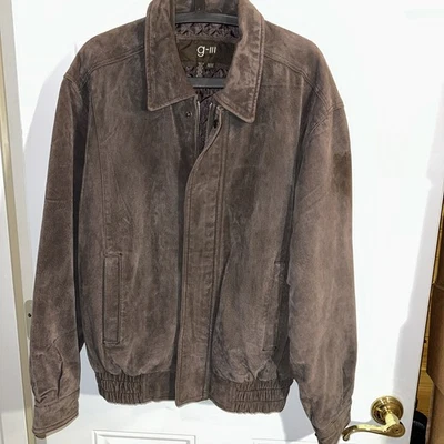 Men's Global Identity G-Ill Brown Leather Bomber Jacket Coat Size M Lined - Image 1 of 4