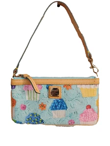 Dooney & Bourke Blue Leather Cupcake & Flowers Print Wristlet bag - Picture 1 of 5