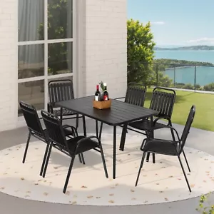 7 Pieces Patio Dining Set chair and table Outdoor Set Black - Picture 1 of 5