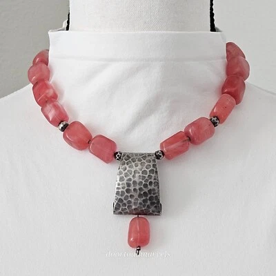 Silpada Sterling Silver & Pink Rose Quartz Beads Toggle Close Statement Necklace - Image 1 of 4