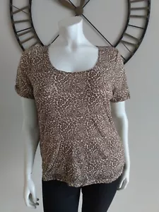 Top donna Liz Claiborne stampa animalier manica corta nylon semi trasparente taglie forti 1X - Foto 1 di 6