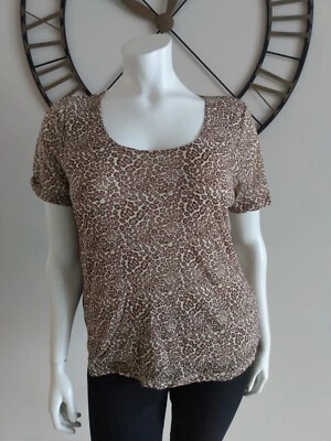 Top de nailon semi transparente manga corta estampado animal Liz Claiborne para mujer talla grande 1X Foto 1 de 4